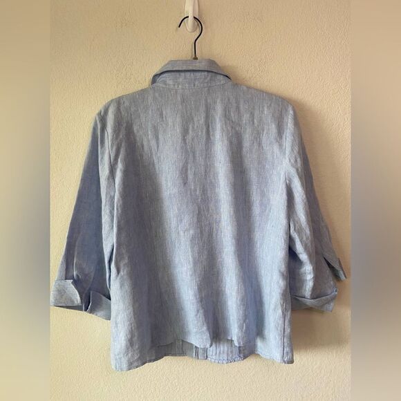 Coldwater Creek 100% Linen Pintuck Zip Front Blouse L Petite Lagenlook Beach - Picture 4 of 5